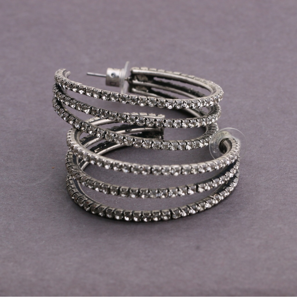 Dannijo Crystal Paved Triple Hoop Silver Statement Earrings 108$